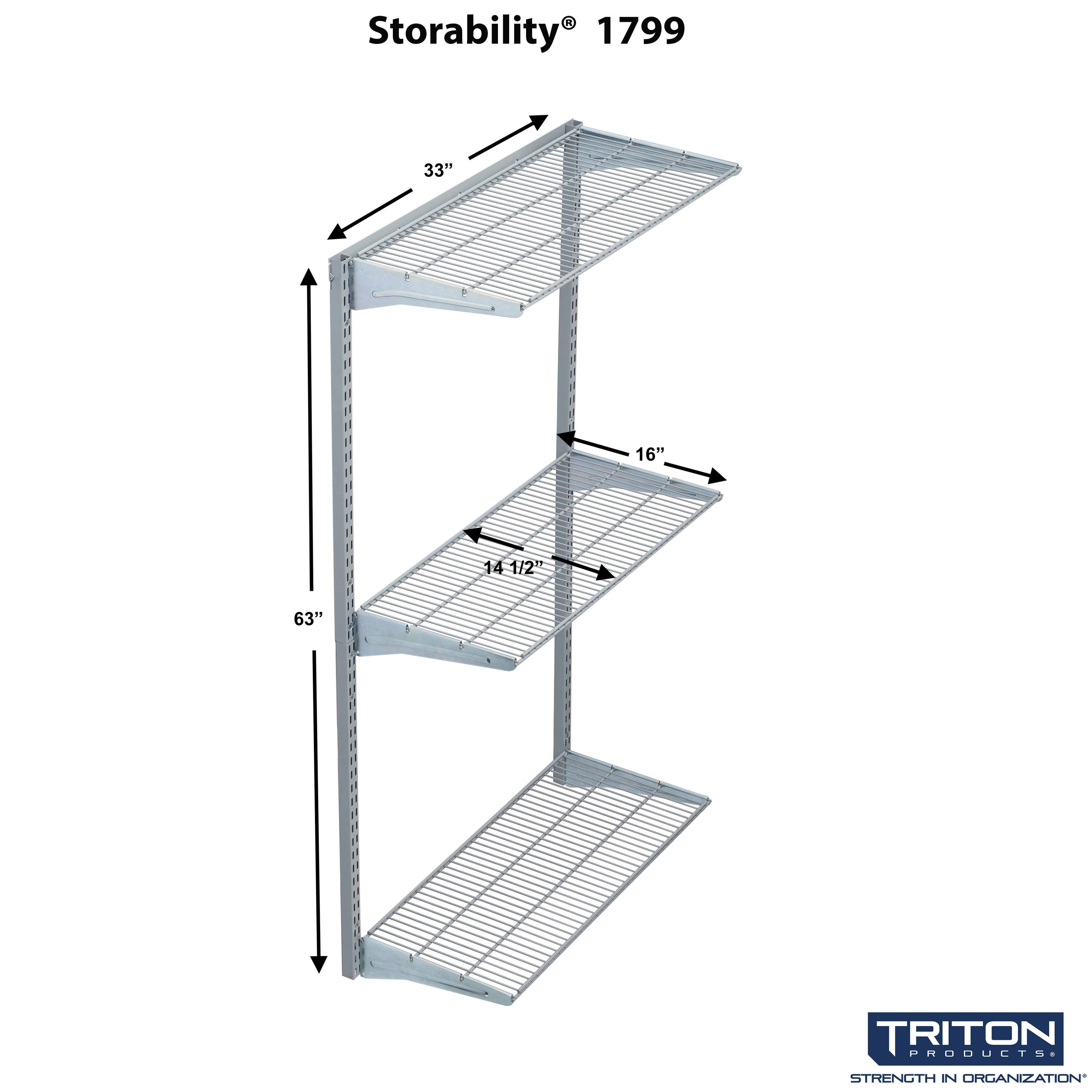 Triton Products Heavy Duty 3 Tier Wire Shelf, Gray, 375 lb. Capacity