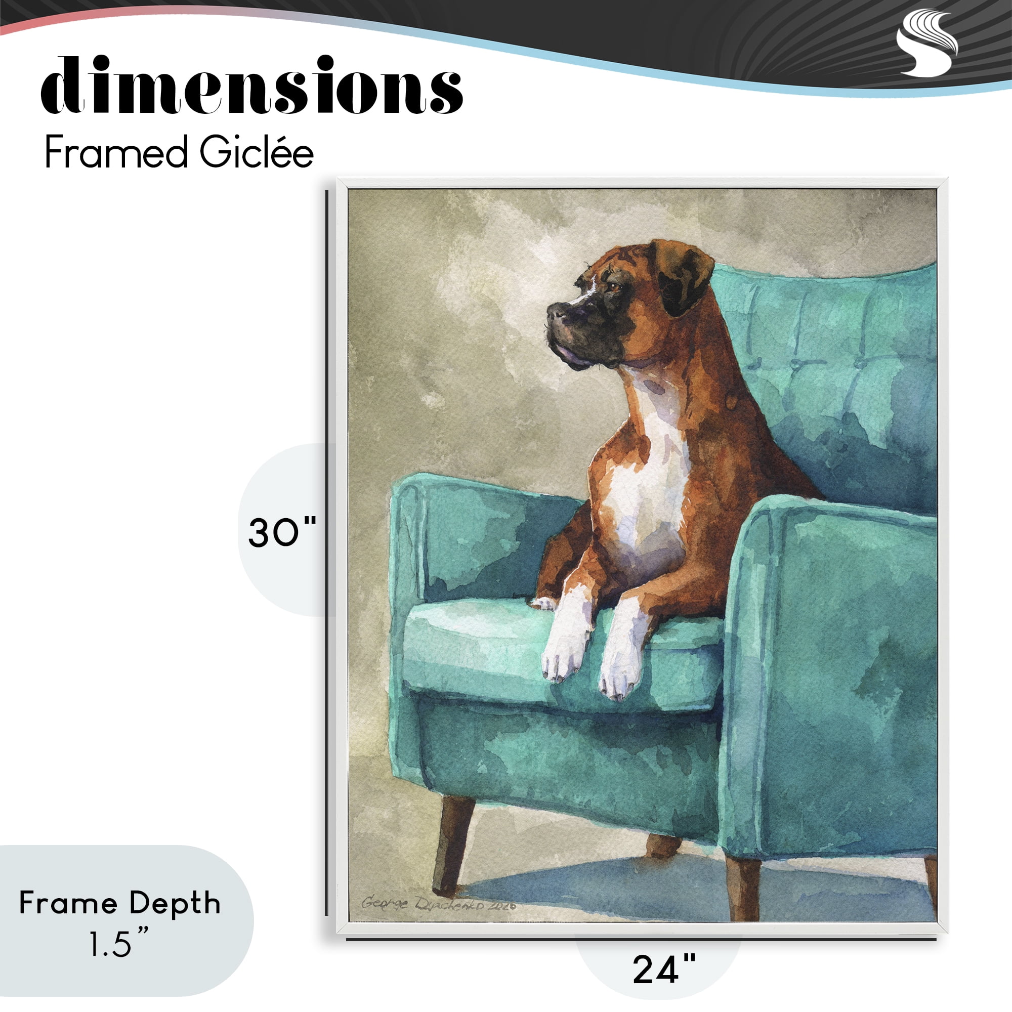 Stupell Industries Majesty Boxer on Armchair White Framed Giclee Art, design by George Dyachenko