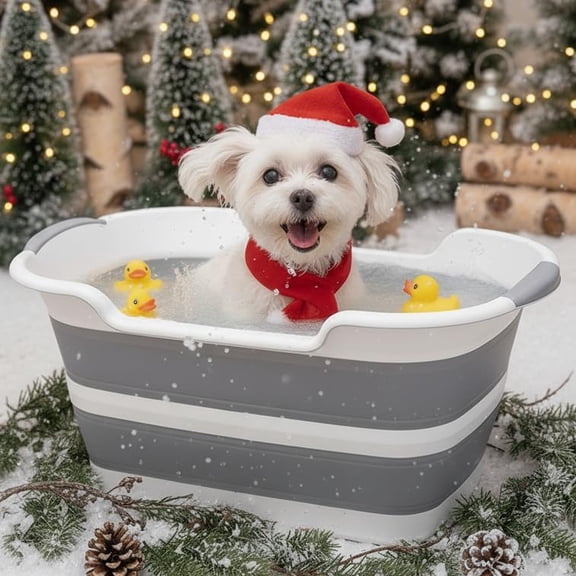 Dog Bath Tub with Water Drain Plug, Collapsible Bathtub for Dog Washing and Grooming, Portable Foldable Space Saving Design for Pet Puppy Small Dogs Cats, BPA Free, Gray