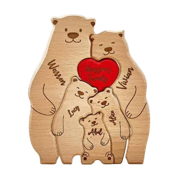 Rompecabezas de madera de oso, decoración de interiores, escultura de mesa, regalo de madera para oso 5 osos