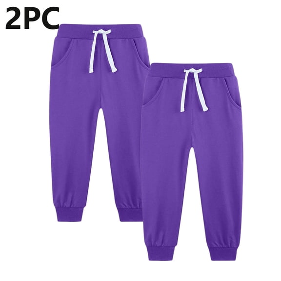 ITSAME Boys Sweatpants 2-Piece, Elastic Waist Tapered Drawstring Jogger Pants with Pockets Purple 11T