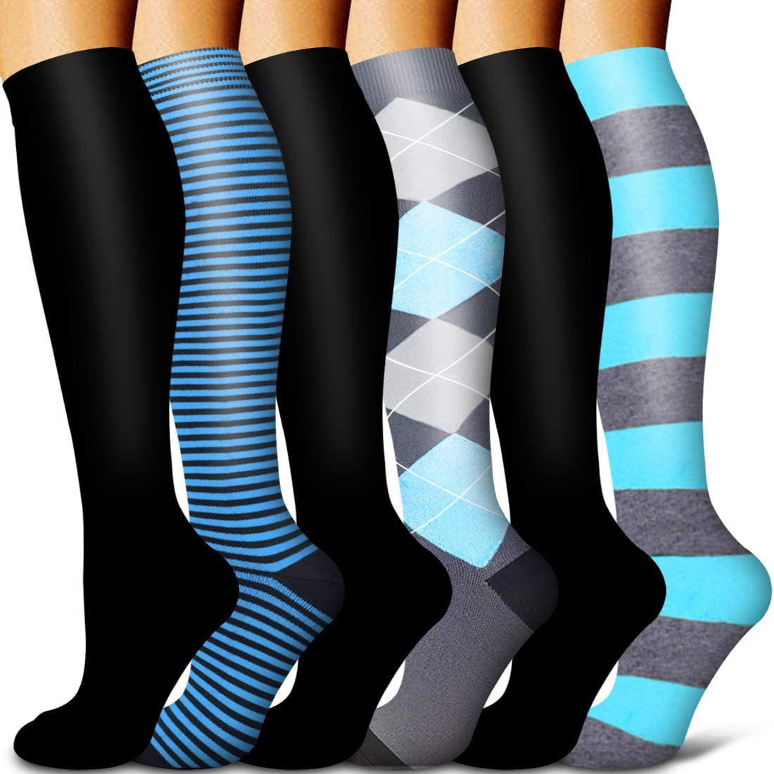 6 Pack Copper Compression Socks for Women and Men Circulation-Best Support for Medical Running,Nursing,Athletic 