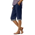thumbnail image 5 of LAJPXKHY Bermuda Shorts for Women Summer Casual Knee Length Elastic High Waist Striped Wide Leg Lightweight Shorts with Pockets, 5 of 6