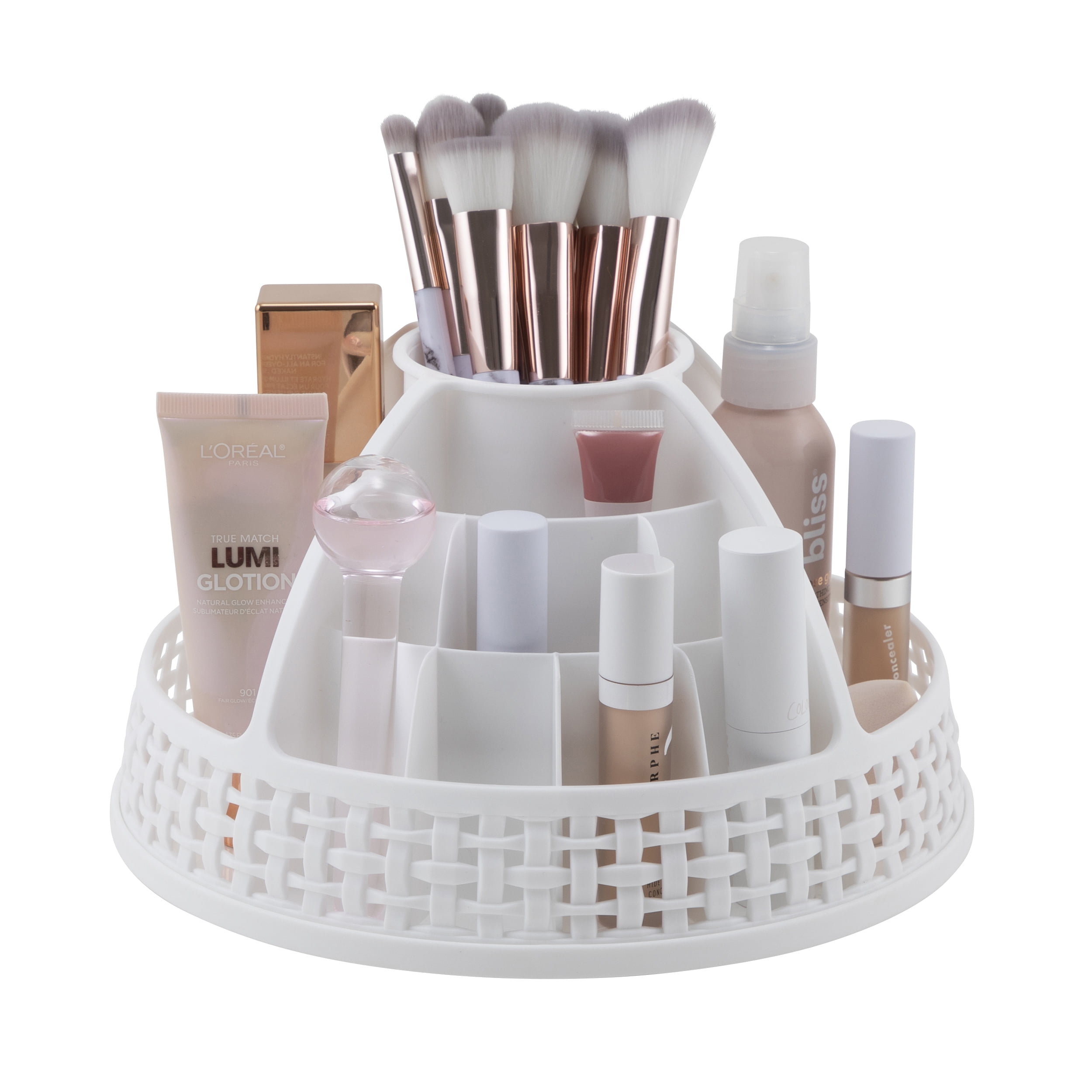 Extra Large Weave Rotating Beauty Organizer, 21 Compartments in Different Sizes to Help Organize all your Cosmetics.