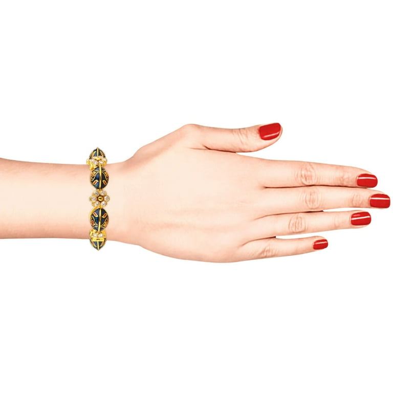 Efulgenz Gold Tone Indian Bangle Set - 4-Piece Antique Crystal Floral Bracelets For Wedding, Bollywood, Festive Wear