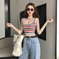 thumbnail image 2 of Women Rainbow Stripe Tank Tops Summer Ladies Knitted Slim Fit Korean Style Ladies Vest, 2 of 5