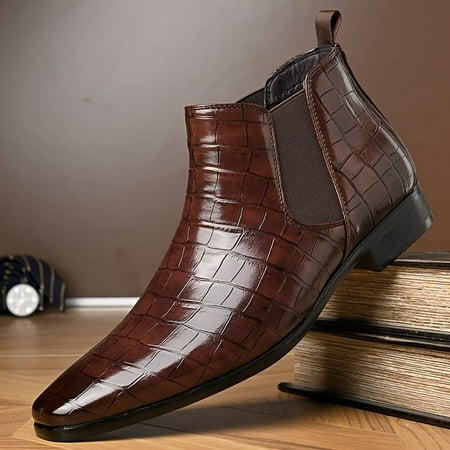 

SHZHRUKUNSHM Stylish Anti-skid PU Chelsea Boots for Outdoor Activities in Spring and Autumn Trendy Slip-on Ankle Boots with Comfortable Uppers
