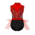 thumbnail image 3 of CHICTRY Girls Salsa Jazz Dress Sleeveless Backless with Shiny Sequins in Color Block Pattern Hip Tassels Dance Jumpsuit Red 12, 3 of 5