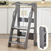 FUNLIO Foldable Step Stools , 3-Level Height Adjustable Toddler Tower