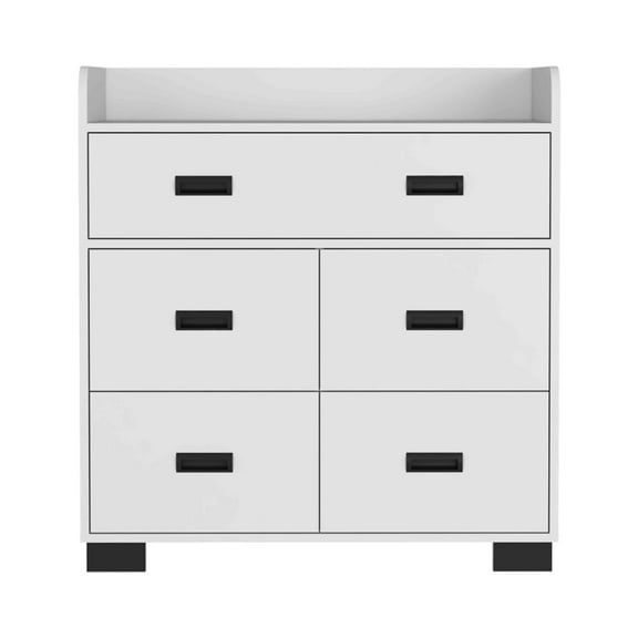 Newboti Furniture Alyn Dresser, Four Legs, Four Drawers, One Double Drawer, Superior Top -White 30670