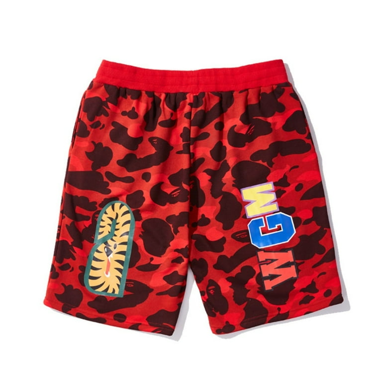 Bape Shorts A Bathing Ape Shark Camo Head Sweatpants Casual Cotton Elastic Jogger Gym Active with Pocket Adult Unisex Size Large Green