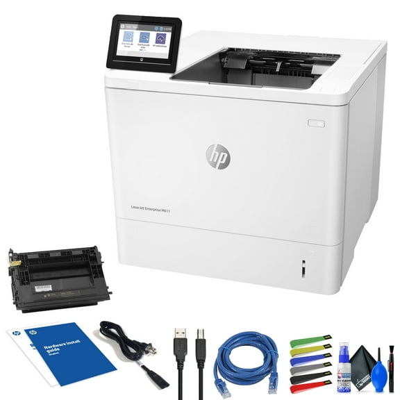 HP M611dn Laserjet Enterprise B & W - Duplex - Printer (7PS84A#BGJ)   USB Printer Cable   Network Cable   Cable Straps   Cleaning Kit   More