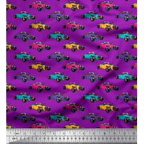 Soimoi Purple Cotton Voile Fabric Colorful Cars Transport Printed Craft Fabric by the Yard 42 Inch Wide