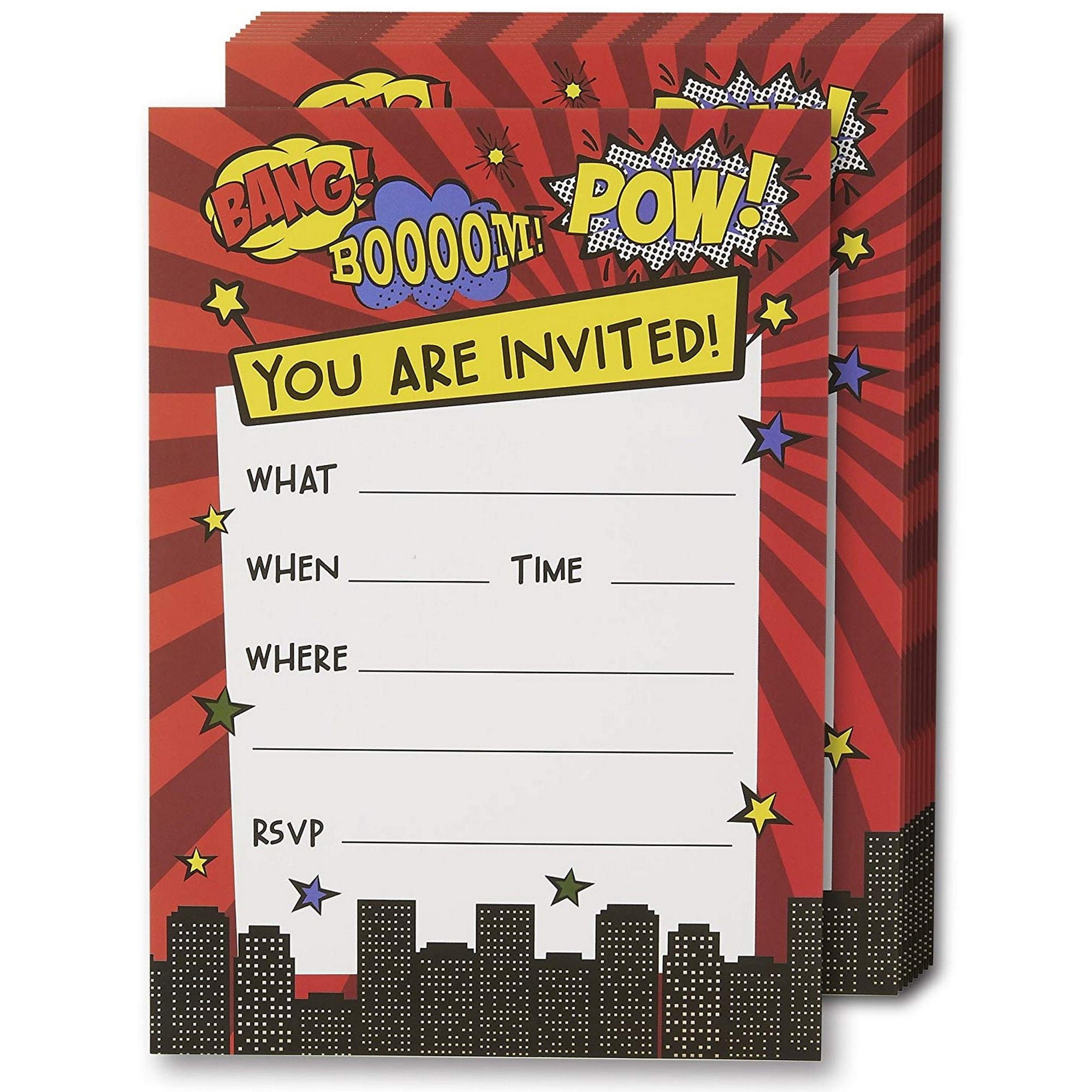 Hero Invitation Cards 24 Fillin Invites with Envelopes for Kids
