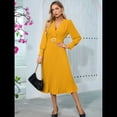 thumbnail image 4 of Vestido Acampanado de Larga para Mujer, Corte A, Informal, Semiformal, para Invitada de Boda, de Oficina, con Cinturón Amarillo L, 4 of 10