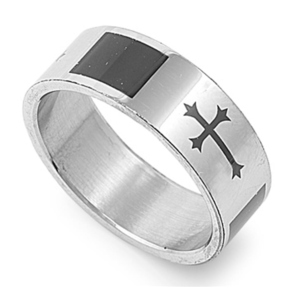 Men's Iron Cross Ring Fashion Polished Stainless Steel Band New 8mm Sizes 9-12 Men's Iron Cross Ring Fashion Polished Stainless Steel Band New 8mm Sizes 9-12