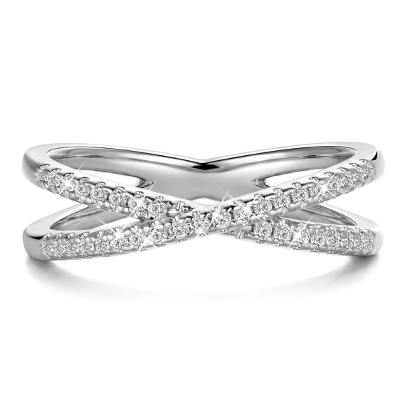 Beautlace Stackable Rings for Women,18K White Gold Plated Non Tarnish X Ring 5A Cubic Zirconia Twisted Criss Cross Minimalist Rings,Wedding Christmas Birthday Jewelry Gift for Her Wife Girlfriend