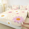 thumbnail image 4 of Feelyou Princess Groovy Flower Twin Sheet Sets, Cartoon Daisy Floral Twin Fitted Sheet, Teens Kids Girls Women Flat Sheet, Luxury Bedroom Decor, 3 Pieces, 4 of 8