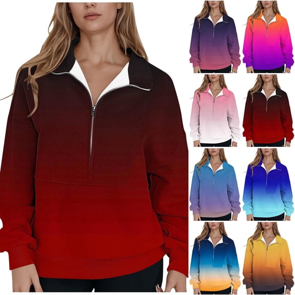 Zxlsdmn Gradient Sweatshirt for Women Oversized Long Sleeve Pullover Tops Loose Casual Half Zip Stand Collar Sweatshirts Comfy Drop Shoulder Fall Winter Clothes L