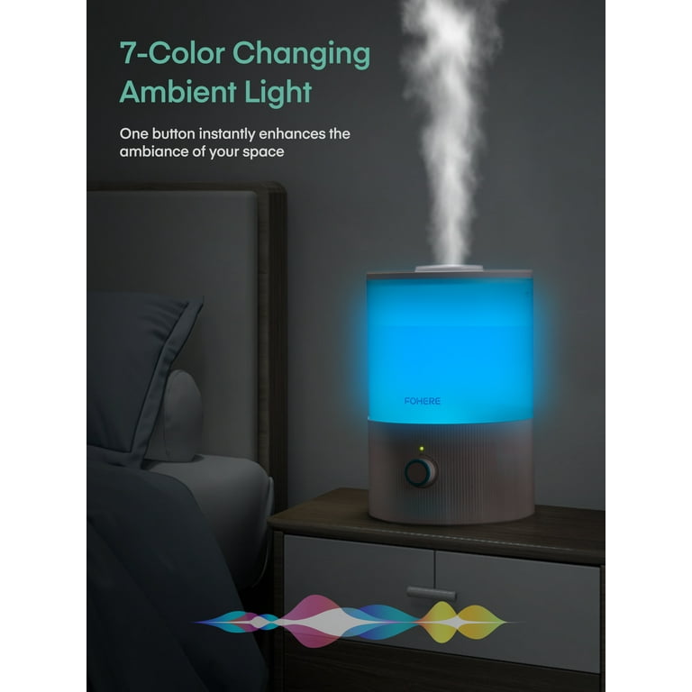 2500mL Cool Mist Humidifiers for Bedroom, Essential Oil  Compatible, 7-Color Light, 25dB Quiet Run Up to 30H, BPA-Free Humidifiers  for Large Room Plants Baby Room, Auto Shut Off, Easy to Clean 