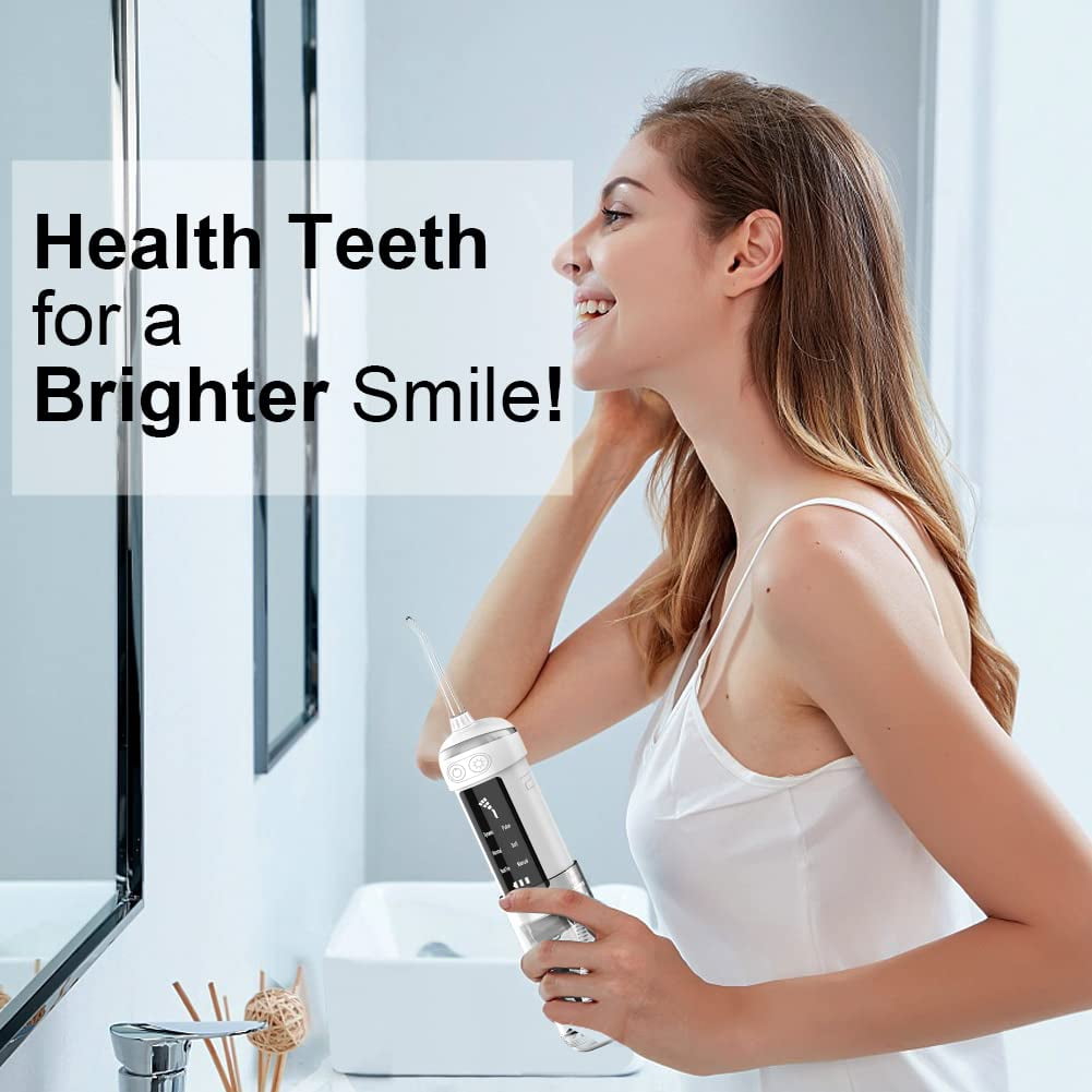 Korsmall Cordless Water Flosser with OLED Display, 6 Cleaning Modes, Rechargeable Portable Oral Irrigator, Electric Flosser for Teeth and Gums, Black – for Travel and Daily Dental Care