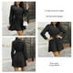 thumbnail image 5 of Vestido de manga larga con cuello en V, color puro, cuello camisero, fibra de poliéster, vestido fruncido para mujer para fiesta, oficina, citas, negro L, 5 of 6