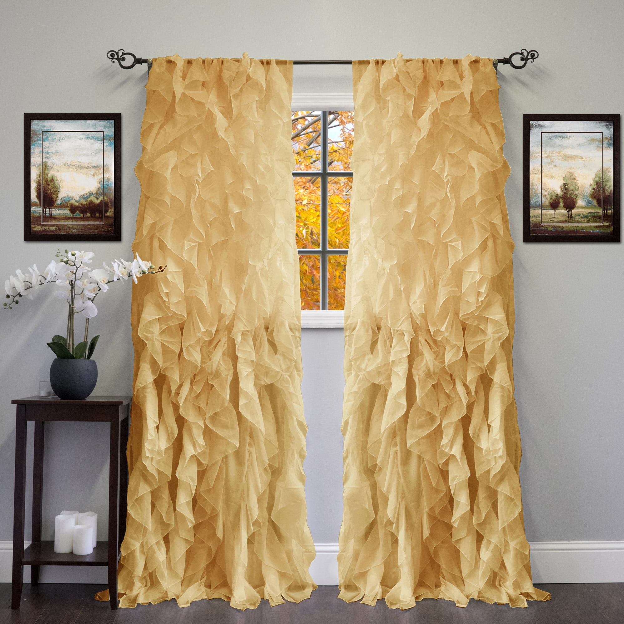 2PC LIVING ROOM VERTICAL RUFFLES PANEL VOILE SHEER FABRIC WINDOW CURTAIN 