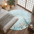 thumbnail image 3 of 3ft Round Rug, Blue Coastal Non-Skid Rubber Backing Large Area Rugs - Living Room Bedroom Home Office, Beach Nautical Anchor Starfish Botanical Indoor Floor Mat Carpets Washable Rug, 3 of 9
