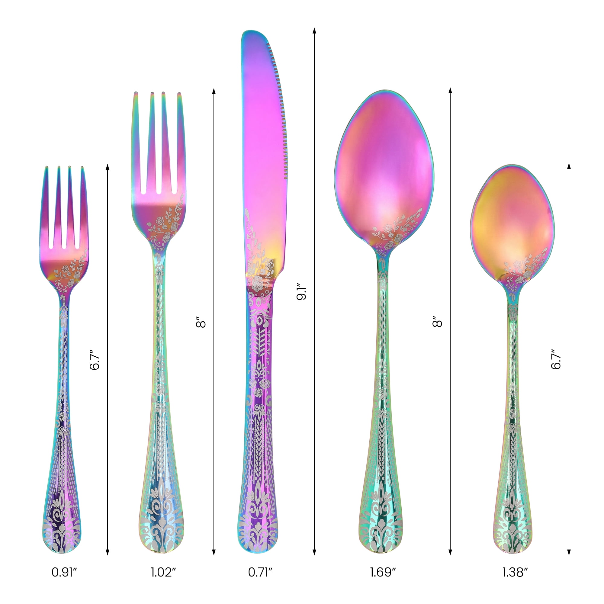 Unique Bargains 20 Piece Floral Stainless Steel Flatware Set for 4 Modern Cutlery Colorful