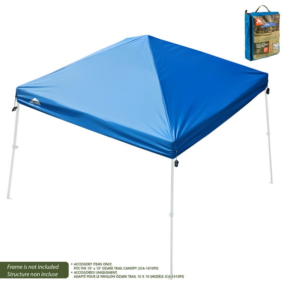 Toit de rechange pour auvent Ozark Trail, armature non incluse, compatible avec les auvents inclinés de 10 pi x 10 pi, couleur bleue.