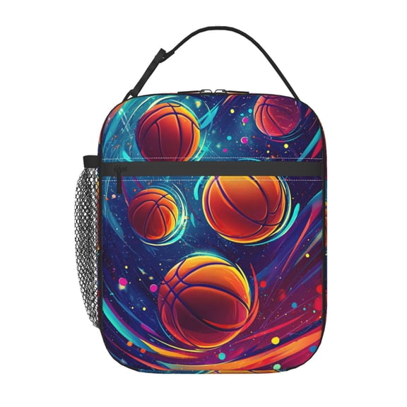 Basketball Lunch Box Reusable Portable Lunch Bag Tote Bag for Work Picnic Hiking