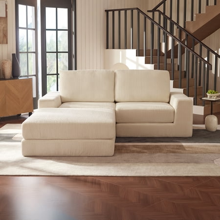 Vorthio Modular Sectional Sofa Loveseat With Ottoman,Corduroy Boneless Couches for Living Room,Cozy Foldable Cloud Couch,No Assembly Required, White