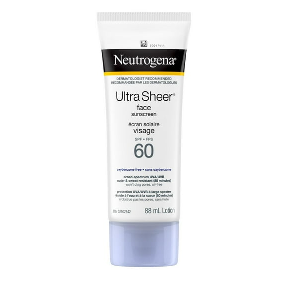 Neutrogena Ultra Sheer Face Sunscreen SPF 60, non-greasy, lightweight, 88 mL
