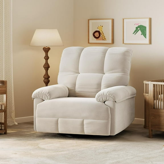 Ataucjin Manual Recliner Chair, Comfy Swivel Rocker Chair for Adults,Classic and Traditional Manual Recliner Chair Ergonomic High Back Silent Nursery Glider, Upholstered Fabric Reclining Sofa Chair fo