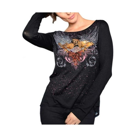 - Harley-Davidson Women's Vinyl Wings Embellished Sheer Back Long Sleeve Top, Harley Davidson