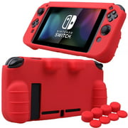 MXRC Silicone Rubber Cover Skin case Anti-Slip Hand Grip Customize for Nintendo Switch x 1(red) + Joycon Thumb Grips x 8