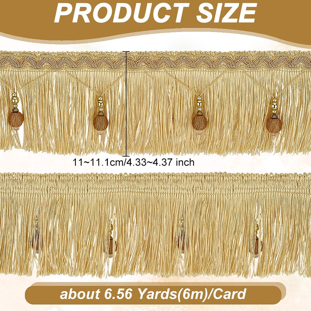 6M Polyester Tassel Lace Trim Bead Fringe Ribbon for Curtain Decoration Gold 4-3/8 inch(110-111mm) 6.56 Yards(6m)/Set