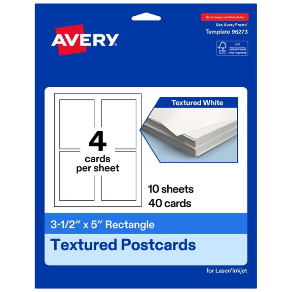 Avery Rectangle Postcards, 3.5" x 5", Textured Matte, 40 Total