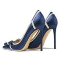 thumbnail image 4 of FSJ Women High Heel Pumps Stripes Bowtie Pointed Toe Elegant Stiletto Slip On Dress Shoes Size 5 Blue, 4 of 5