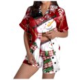 thumbnail image 1 of Wyzesi Womens Robes Ladies' Christmas Printed Silk Satin Short Sleeve Button Sleepwear Set, 1 of 5