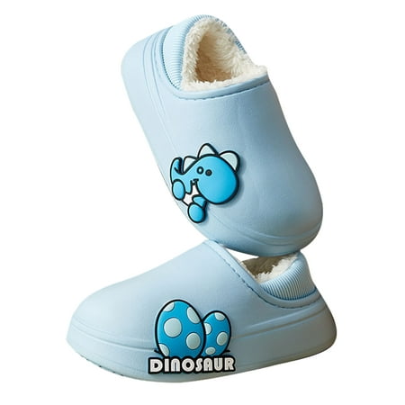 

Rockomi Unisex-Child Cozy Plush Slip on House Slippers Non-Slip Closed Toe Indoor Outdoor Warm Shoes(Toddler/Little Kid) Light Blue 29