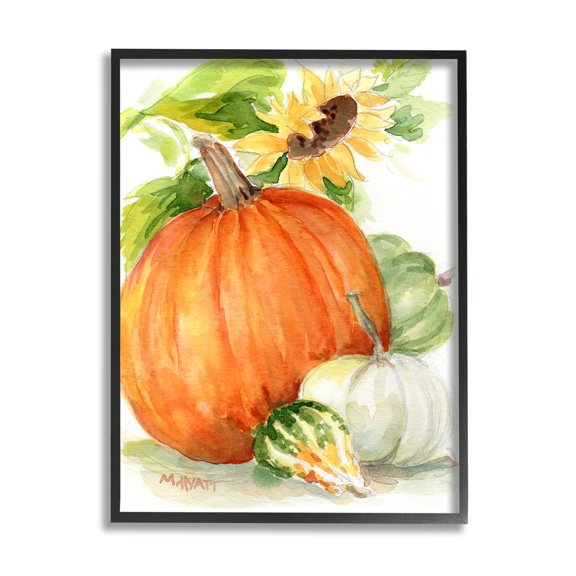 Stupell Home Décor Industries Pumpkin Sunflower and Gourd Fall Farm Harvest Black Framed Design by Melissa Hyatt LLC