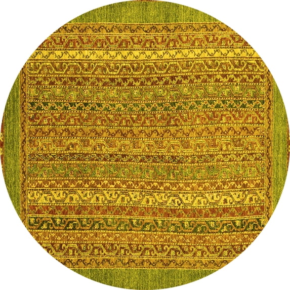 Ahgly Company Indoor Round Oriental Yellow Modern Area Rugs, 5' Round