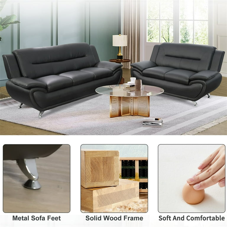 Aukfa 61" Upholstered Loveseat, Black Faux Leather photo 3