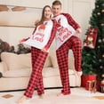 thumbnail image 2 of Nuevo conjunto familiar de Navidad con borde cruzado, pijama para estar en casa con estampado de letras de cervatillo en rojo a cuadros, 2 of 5