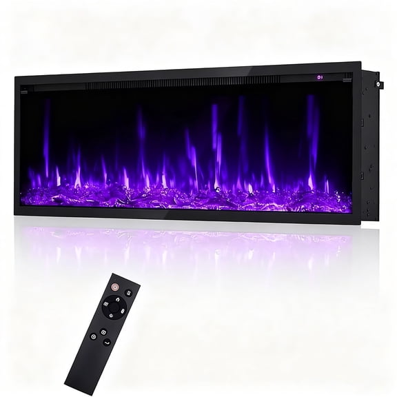 Festisoul 60'' Electric Fireplace, 750/1500W Fireplace Heater with Remote Control Recessed and Wall Mounted, Adjustable Flame Color & Brightness, Timer, Black