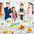 thumbnail image 6 of MEKBOK 140pcs Happy Birthday Disposable Party Supplies Set with Colorful Polka Dots Design- Includes Disposable paper Birthday Plates and Napkins,Cups,Tablecloth, Dots Party Supplies Serves 20 Guest., 6 of 6