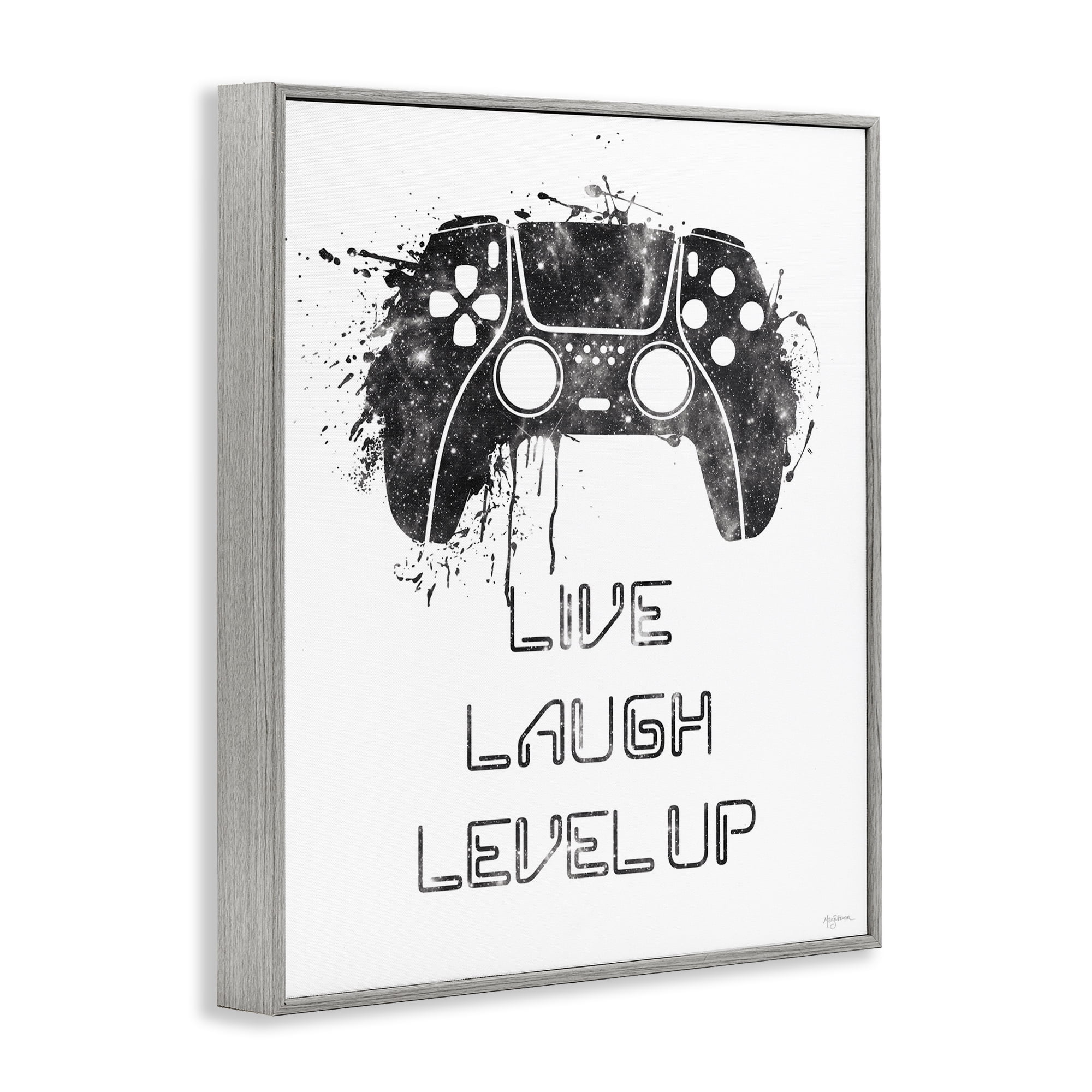 Stupell Industries Live Laugh Level Up Typography Painting Gray Framed Art Print Wall Art, 16 x 20