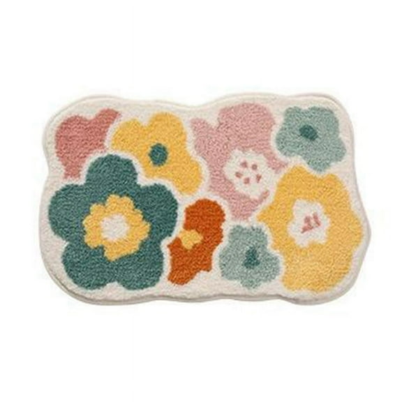 Cute Flower Bathroom Rug, Machine Washable Bathroom Floor Mat, Extra Soft Absorbent Non-Slip Bath Rug,40x60cm