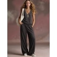 thumbnail image 2 of Two Piece Set for Women Summer Outfits Vacation Trendy Lounge Sets V Neck Matching Sets Dark Gray S, 2 of 6